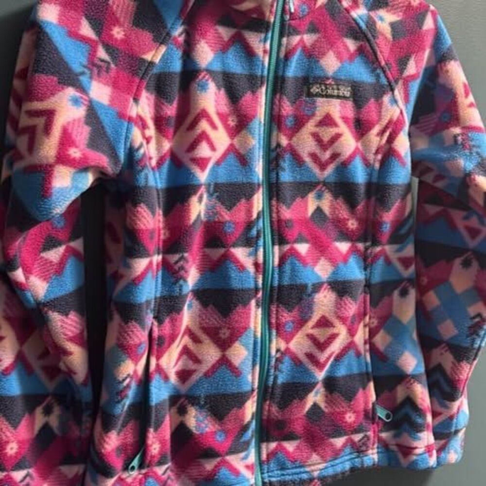 Columbia Fleece Jacket Kids M (10/12) Full Zip Colorful Geometric